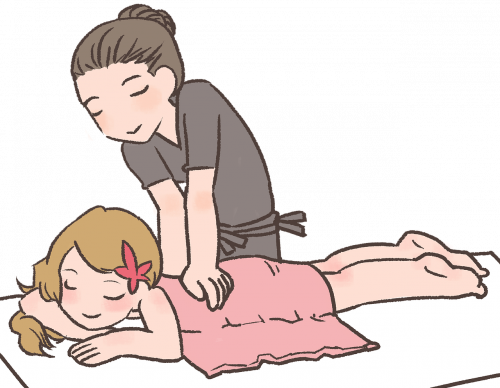 illustration d'une masseuse qui pratique un massage sur une femme